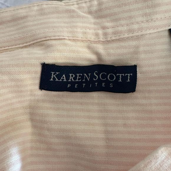 Karen Scott Pink and White Striped Button-Up Shirt, Size PS, NWT - Picture 6 of 8